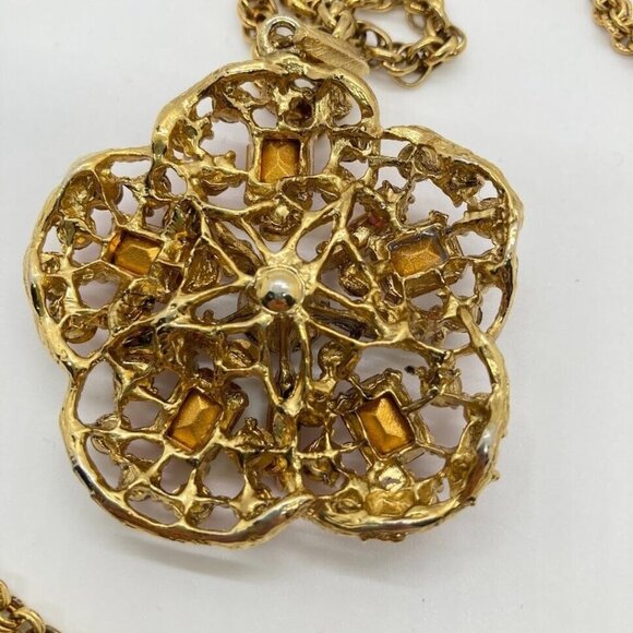 Vintage Pink Crystal Pendant Necklace With Gold Tone Double Rope Chain 30" - Picture 14 of 16